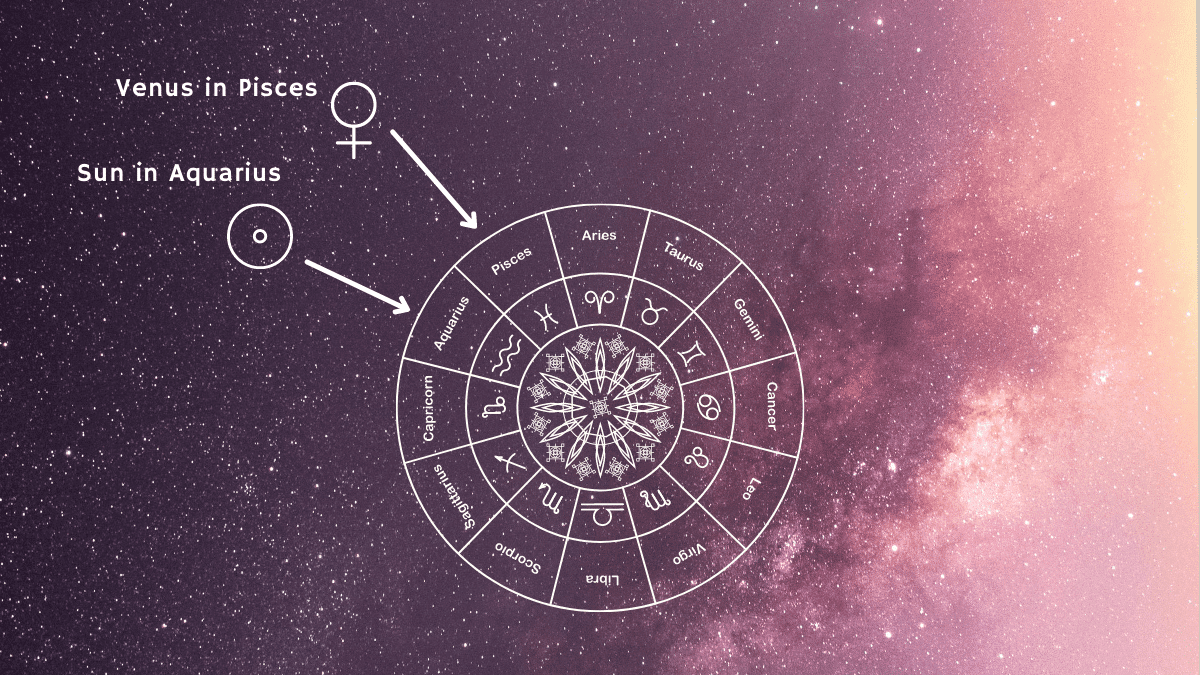 Venus in pisces and sun in aquarius pointed on the zodiac wheel